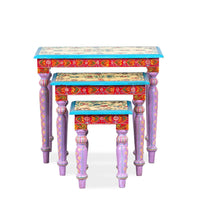 Gulmohar Wooden Handpainted Tables (Set of Three)