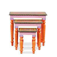 Gulmohar Wooden Handpainted Tables Set of Three ( Handpainted 2 )