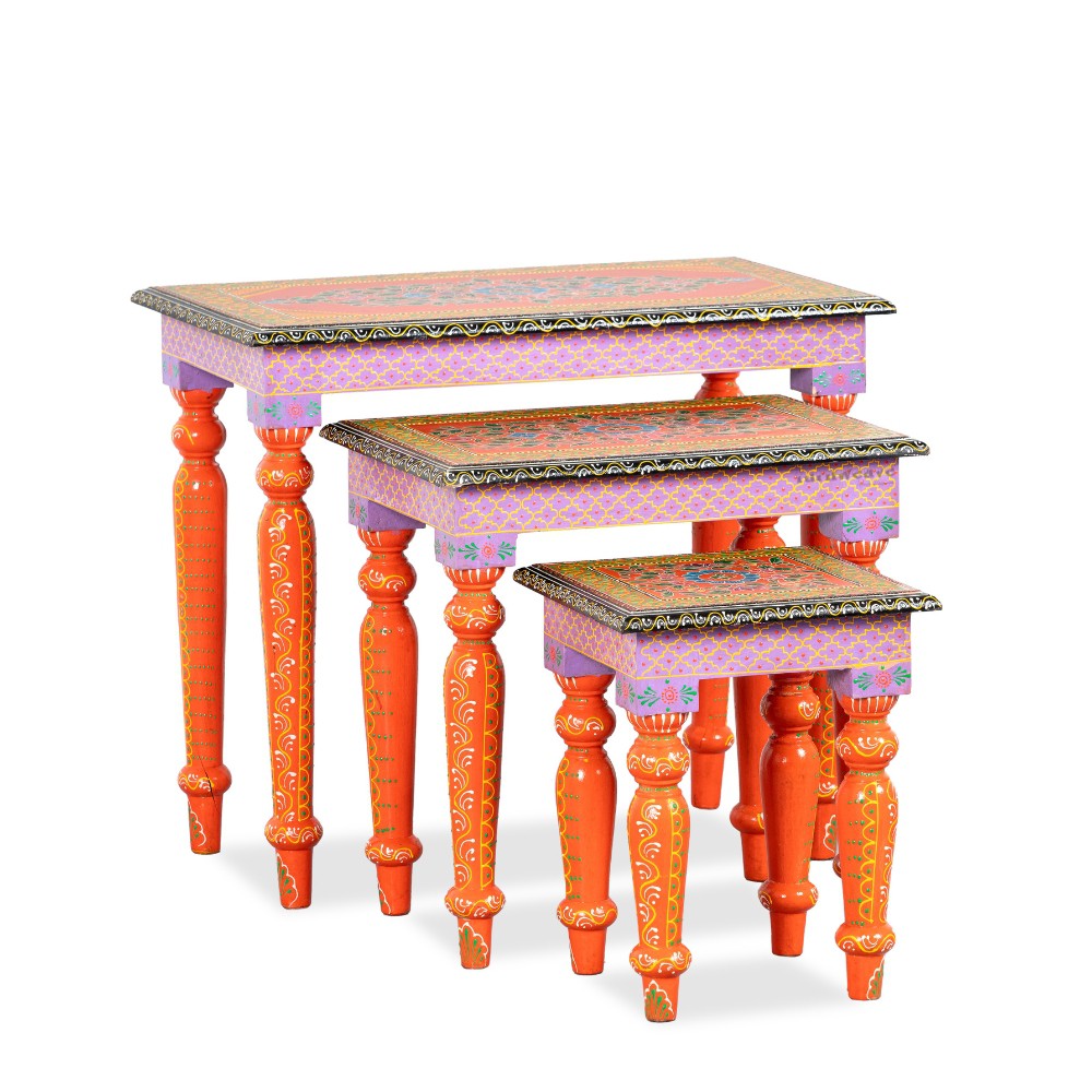 Gulmohar Wooden Handpainted Tables Set of Three ( Handpainted 2 )