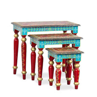 Gulmohar Wooden Handpainted Tables Set of Three ( Handpainted 3 )