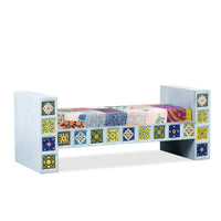 Mohan Wooden Tile Mosaic Sofa with Patchwork Cushion (Light Blue)