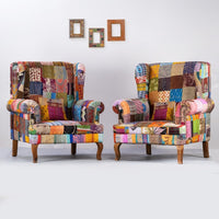 Rajdhani Wooden Mix Patchwork Sofa (Set of Two)