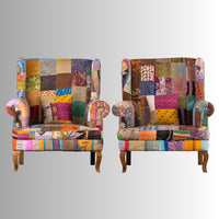 Rajdhani Wooden Mix Patchwork Sofa (Set of Two)