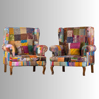 Rajdhani Wooden Mix Patchwork Sofa (Set of Two)