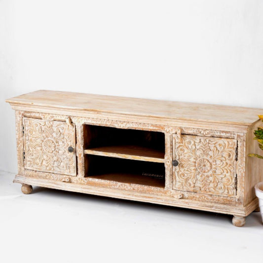 Abrata Wooden Carved Tv Unit (Cream Distress)