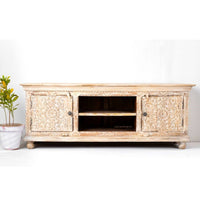 Abrata Wooden Carved Tv Unit (Cream Distress)