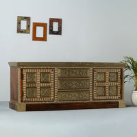 Hunika Wooden Brass Fitted Antique TV Unit (Teak)