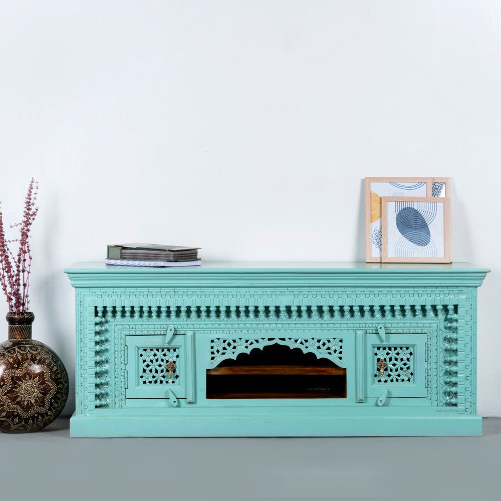 Jami Wooden Carved Tv Unit (Green Distress)