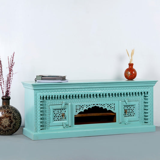 Jami Wooden Carved Tv Unit (Green Distress)