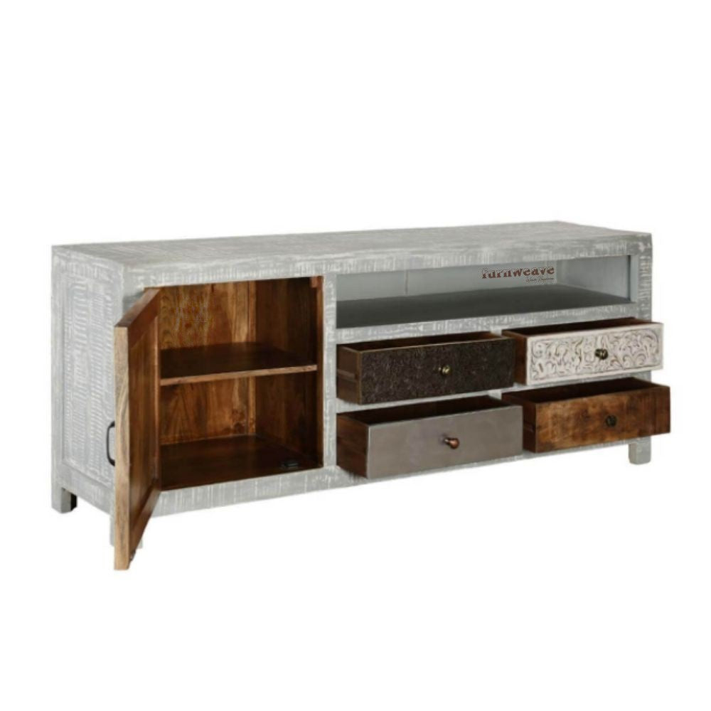 Alife Wooden Carved TV Unit (Grey Distress)