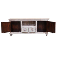 Siva Wooden Carved Distress TV Unit Cabinet (White Grey)