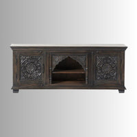 Samip Wooden Carved Tv Unit Cabinet (Dark Grey Distress)