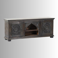 Samip Wooden Carved Tv Unit Cabinet (Dark Grey Distress)