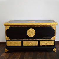 Jade Wooden Brass Fitted Storage Pitara Trunk (Black)