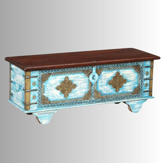 Jave Wooden Storage Trunk cum Coffee Table (Light Blue Distress)