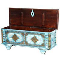 Jave Wooden Storage Trunk cum Coffee Table (Light Blue Distress)