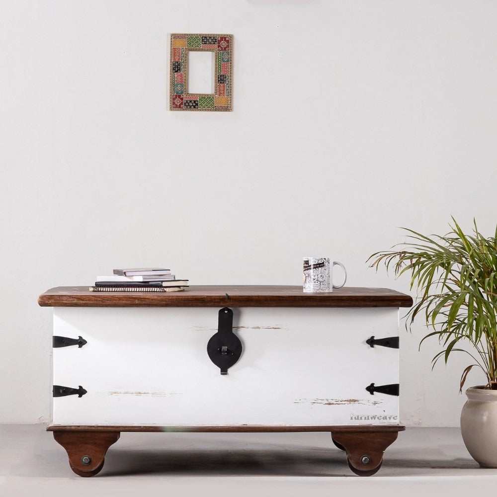 Boran Wooden Centre Table with Storage (White Distress)