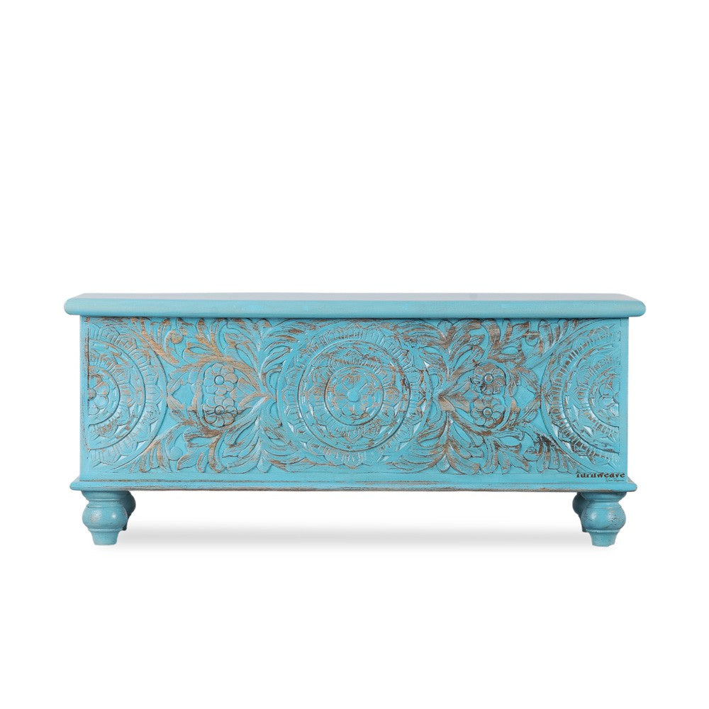 Natura Wooden Storage Trunk cum Coffee Table (Blue Distress)