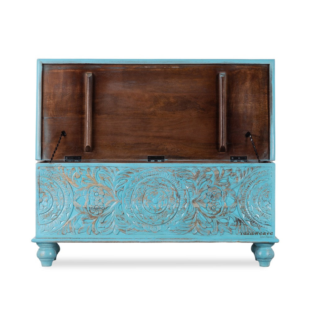 Natura Wooden Storage Trunk cum Coffee Table (Blue Distress)