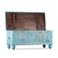 Natura Wooden Storage Trunk cum Coffee Table (Blue Distress)