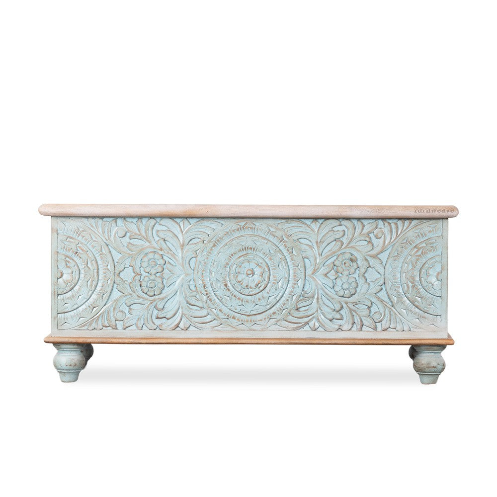 Natura Wooden Storage Trunk cum Coffee Table (Light Blue Distress)