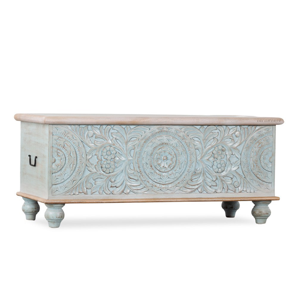 Natura Wooden Storage Trunk cum Coffee Table (Light Blue Distress)