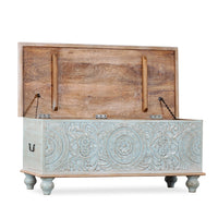 Natura Wooden Storage Trunk cum Coffee Table (Light Blue Distress)