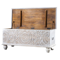 Natura Wooden Storage Trunk cum Coffee Table (White Distress)