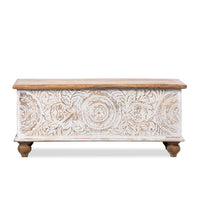 Natura Wooden Storage Trunk cum Coffee Table (White Distress and Natural)