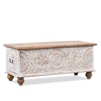 Natura Wooden Storage Trunk cum Coffee Table (White Distress and Natural)