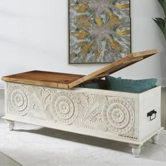 Vifo Wooden Trunk cum Coffee Table (White Wash)