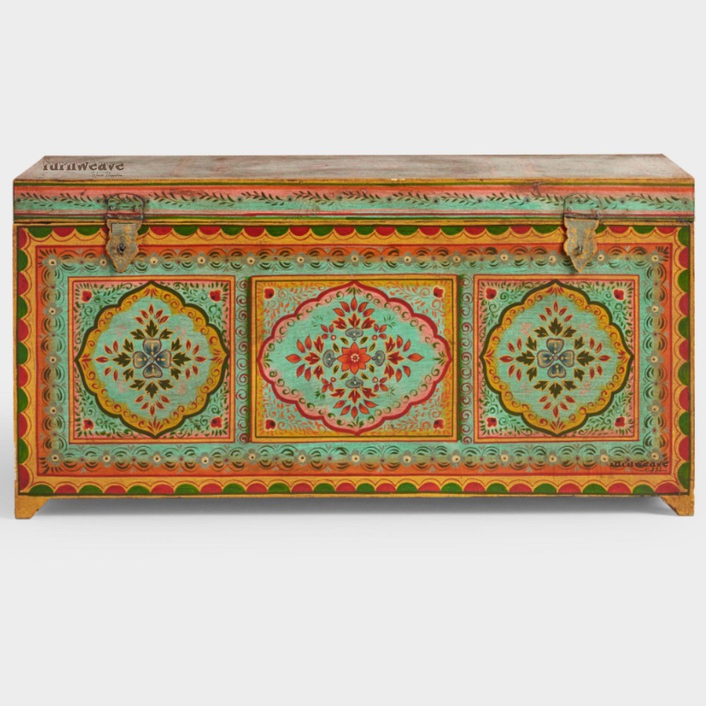 Fulero Wooden Handpainted Coffee Table Trunk Pitara (Handpainted)