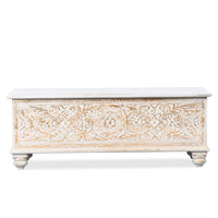 Wifo Wooden Carved Storage Coffee Table Trunk (White Distress)