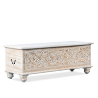 Wifo Wooden Carved Storage Coffee Table Trunk (White Distress)