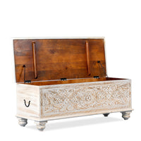 Wifo Wooden Carved Storage Coffee Table Trunk (White Distress)