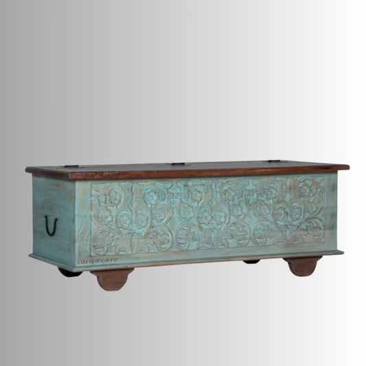 Teba Wooden Storage Trunk cum Coffee Table (Light Blue Distress)