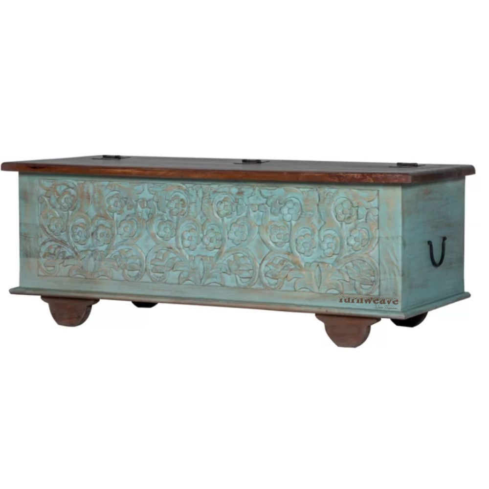 Teba Wooden Storage Trunk cum Coffee Table (Light Blue Distress)