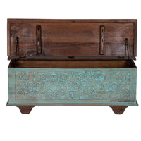 Teba Wooden Storage Trunk cum Coffee Table (Light Blue Distress)