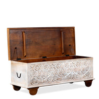 Teba Wooden Storage Trunk cum Coffee Table (White Distress)