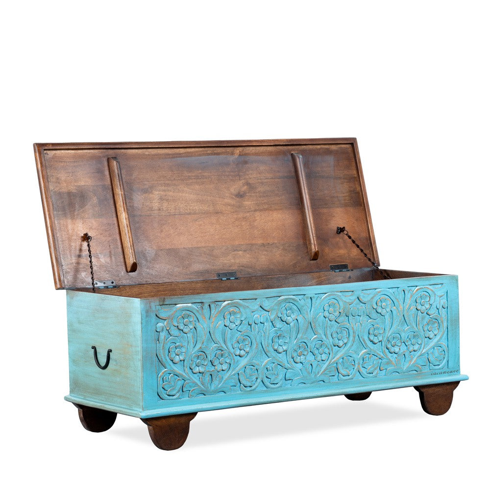 Teba Wooden Storage Trunk cum Coffee Table (Blue Distress)