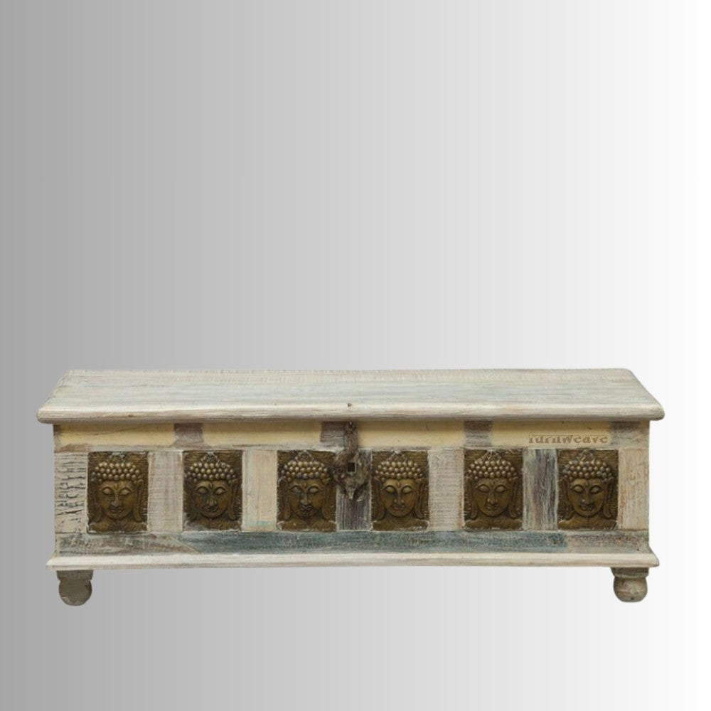 Jaio Wooden Trunk cum Coffee Table in Antique Finish (White Reclaimed)