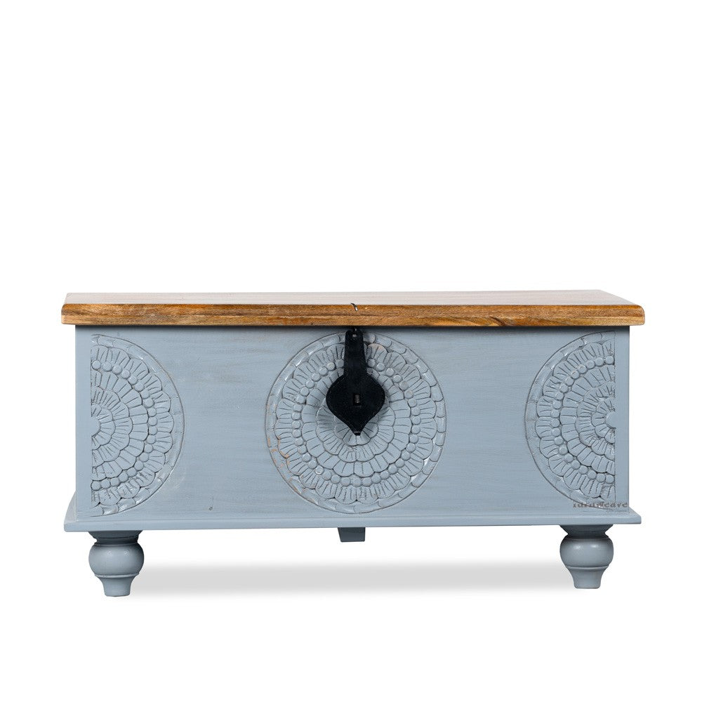 Rafi Wooden Storage Trunk cum Coffee Table (Grey Distress)