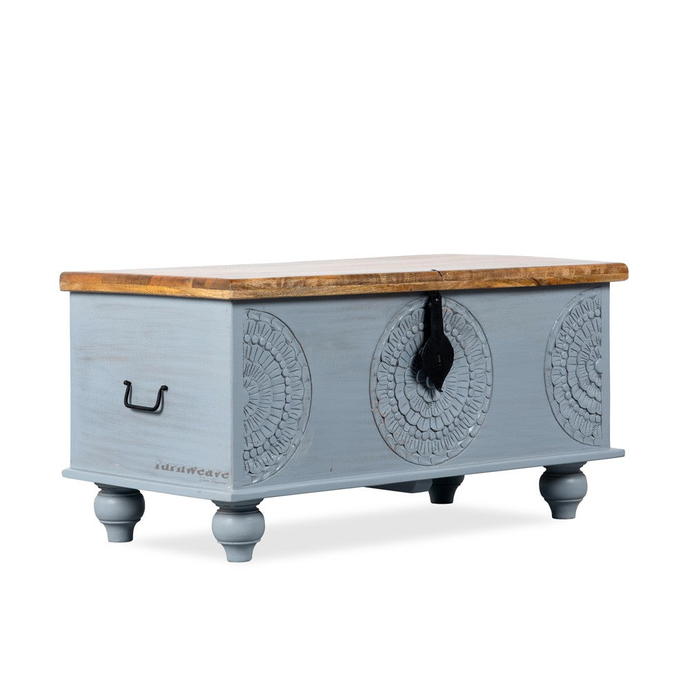 Rafi Wooden Storage Trunk cum Coffee Table (Grey Distress)