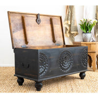 Rafi Wooden Storage Trunk cum Coffee Table (Black Distress)