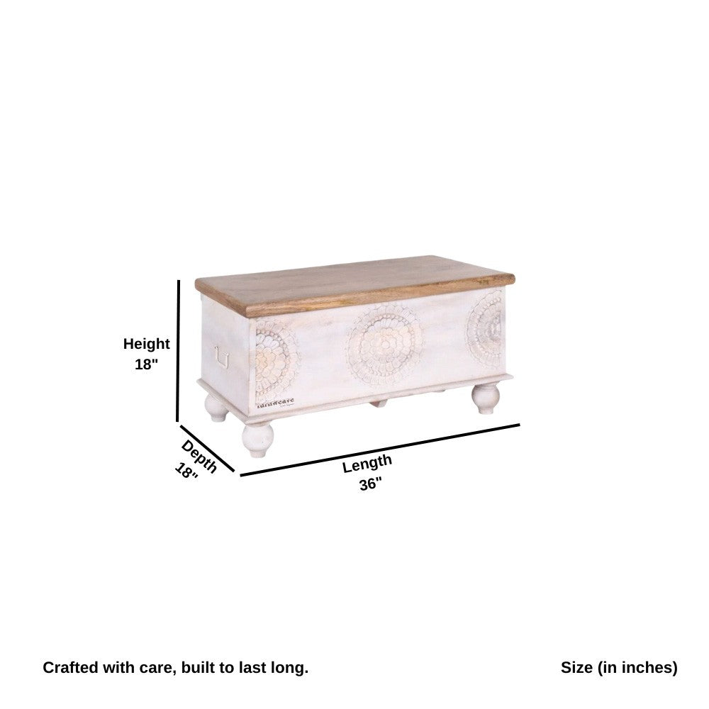 Rafi Wooden Storage Trunk cum Coffee Table (White)