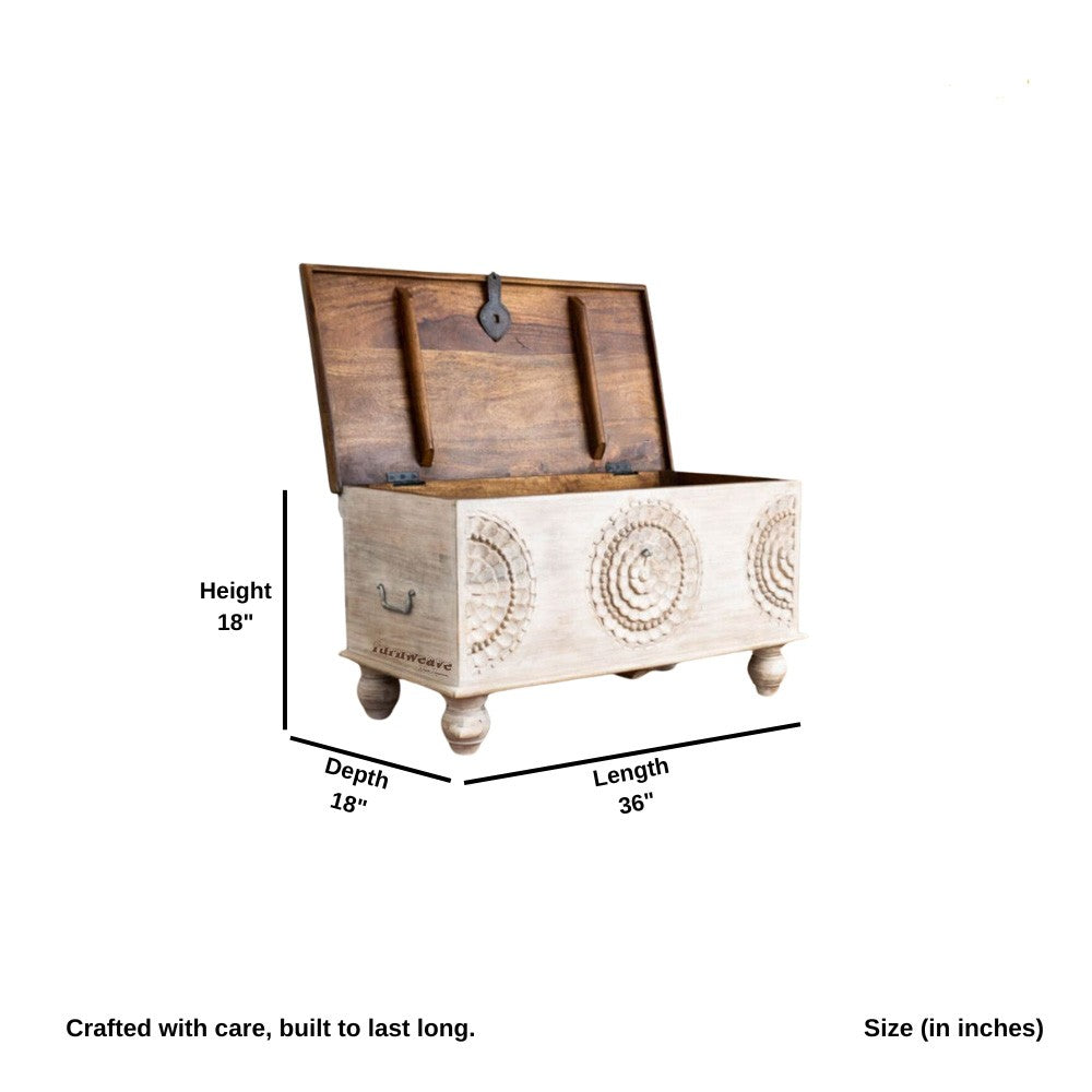 Rafi Wooden Storage Trunk cum Coffee Table (White Distress)