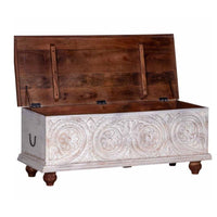 Watea Wooden Storage Trunk cum Coffee Table (White Distress)