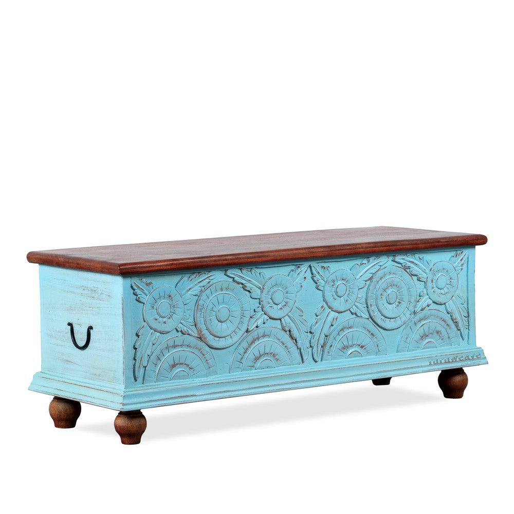 Revia Wooden Storage Trunk cum Coffee Table (Blue Distress)