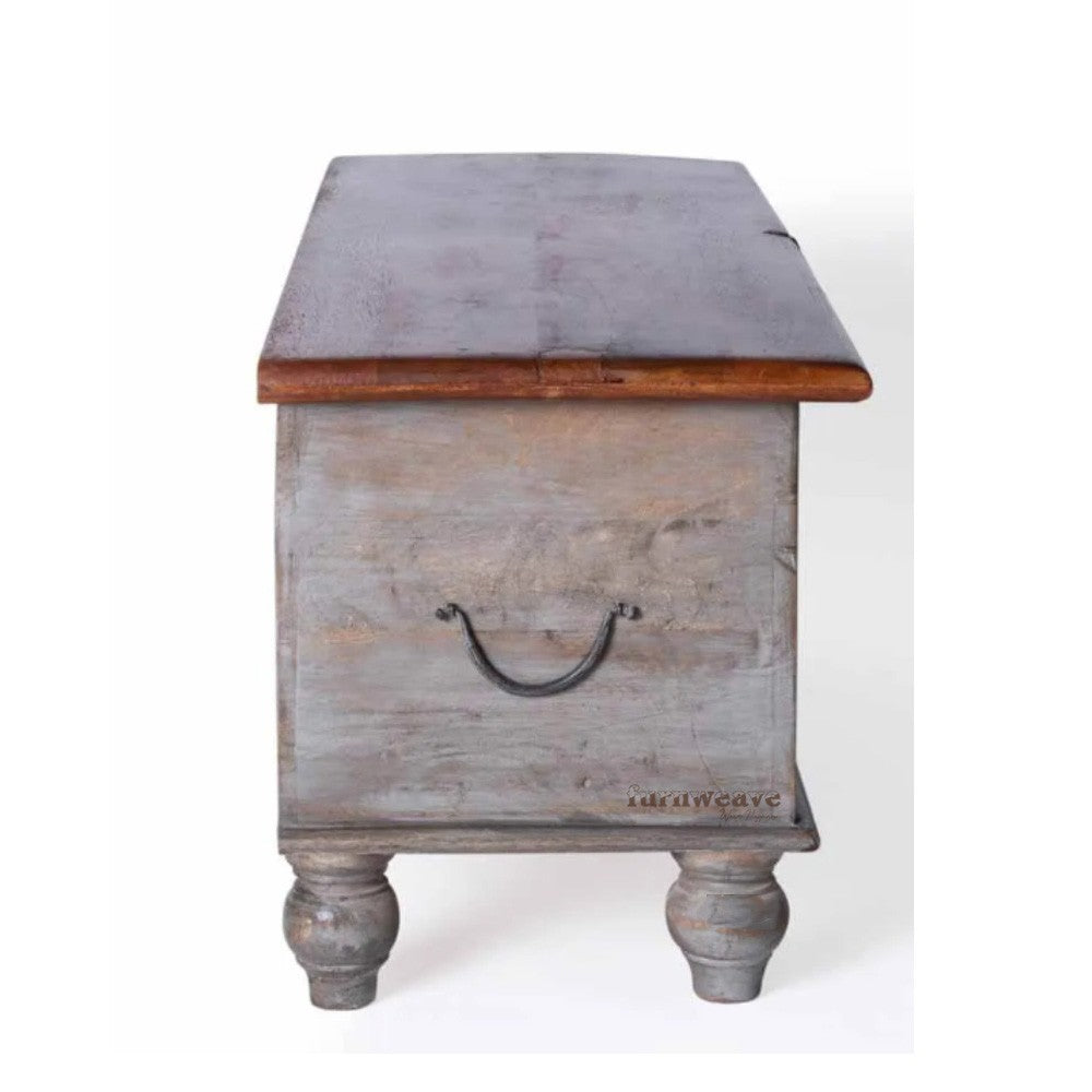 Sobero Wooden Carved Trunk Centre Table (Grey Distress)