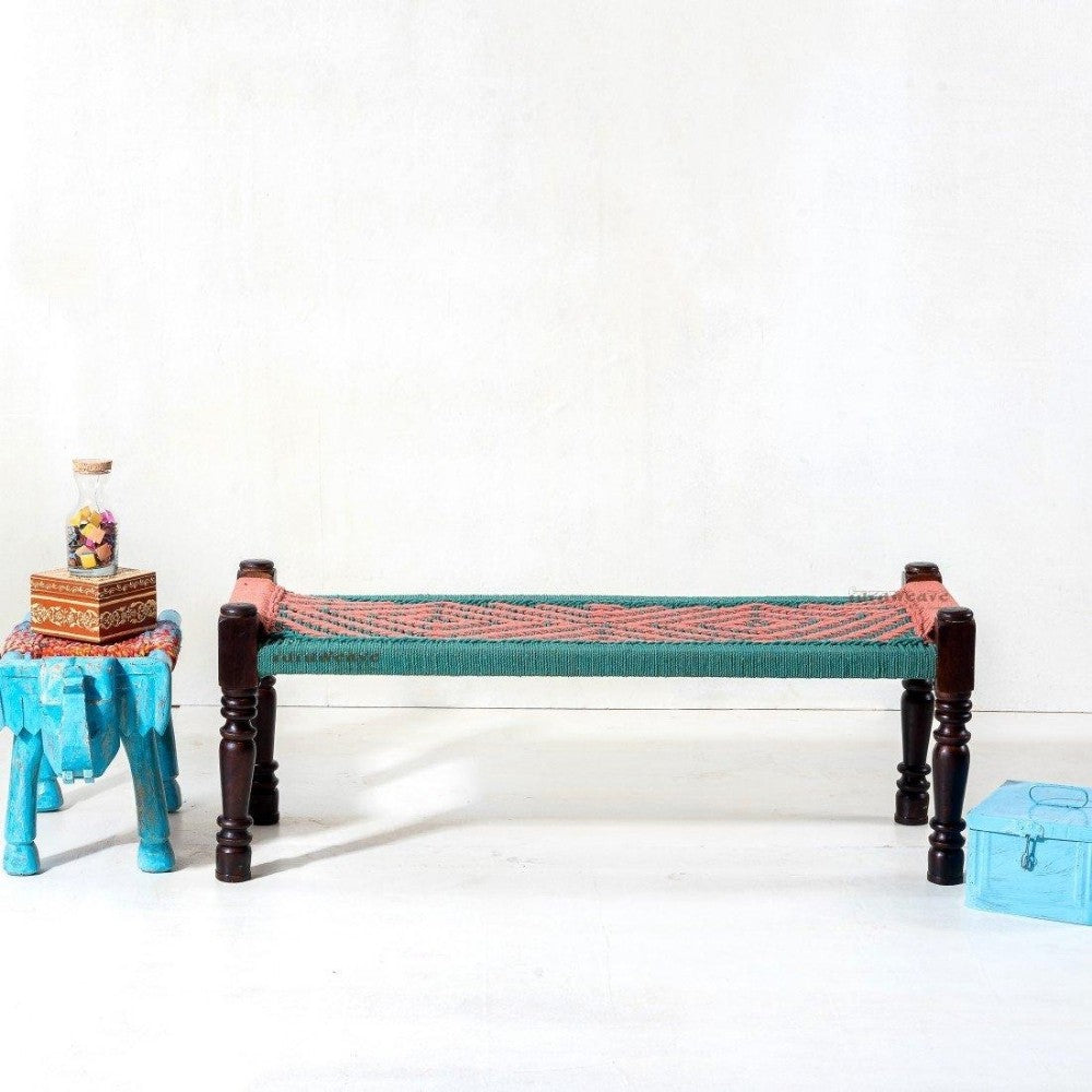 Wooden Patio Balcony Bench in Sheesham Wood (Green and Orange)